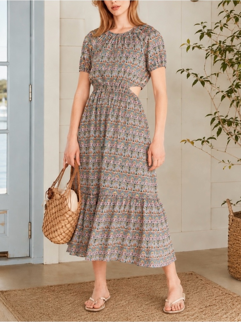 J. CREW x LIBERTY FABRIC Georgia Duke Side Cut‎ Out Cotton Midi Dress BG128